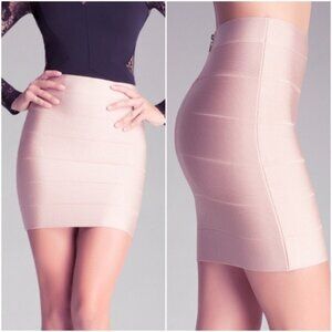 Bebe Misty Rose Pink Light Blush Bodycon Bandage Skirt Small S